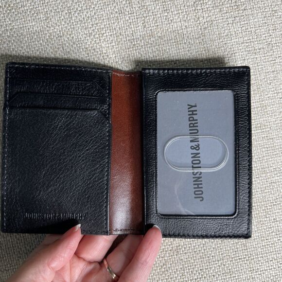 Johnston & Murphy NWT Gusset Card Case ID Wallet Black Brown Leather Slim Fold - Picture 4 of 8